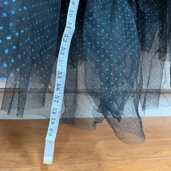 Victor Costa Black Glitter Polka Dot Ruched Tulle Ruffle Mermaid Gown Dress SZ 4 - Picture 9 of 13